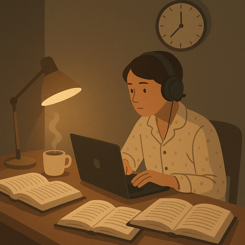 student studying late at night